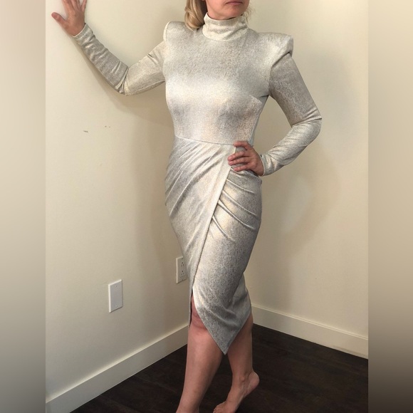 BLITHE Retro Silver/Golden long sleeve dress, size small, asymmetrical, BNWT - Picture 5 of 8